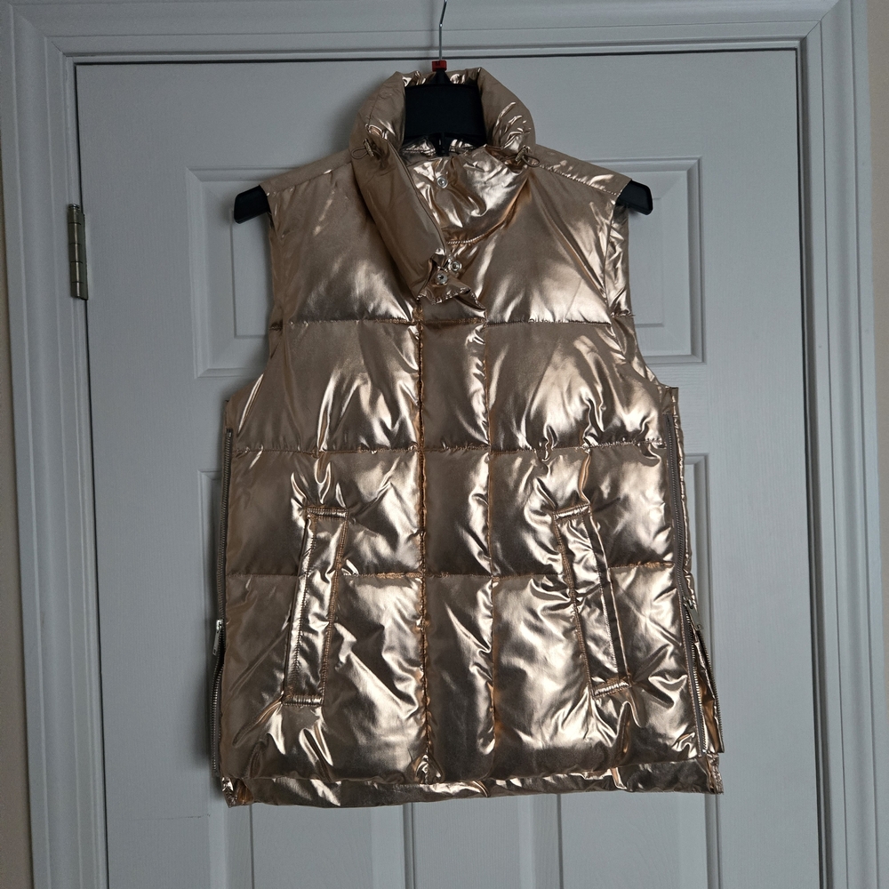DKNY Metallic Rose Gold Puffer Vest Sz XS New Without Tags